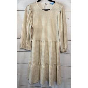 Draper James Cream Textured Long-Sleeve Tiered Mini Dress